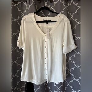 White House Black Market Cream Button-Down Blouse